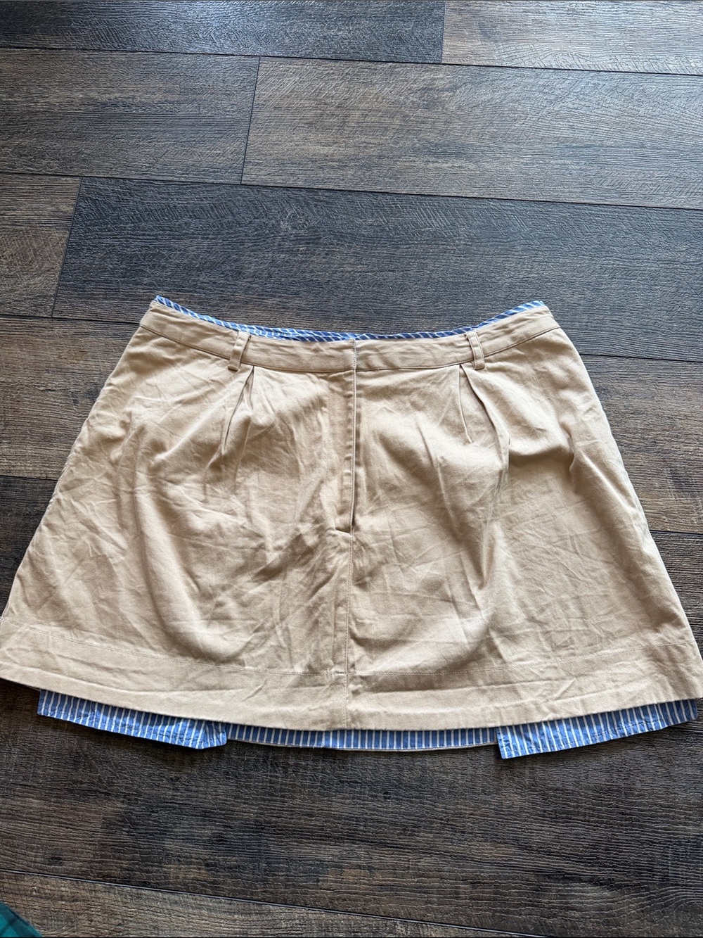 Anthropologie Beige Mini Skirt with Blue-Striped Hem